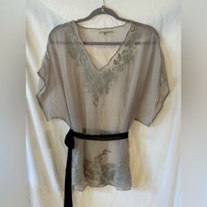Alythea Elegant Cream sheer embroidered Blouse size M